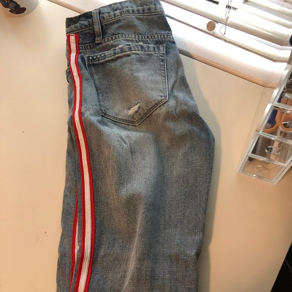 Ripped jeans with red and white stripe - Picture 1 of 2